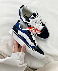 Жіночі кеди Vans Knu Skool Navy White Blue сині з білим Ванс Кну замшеві