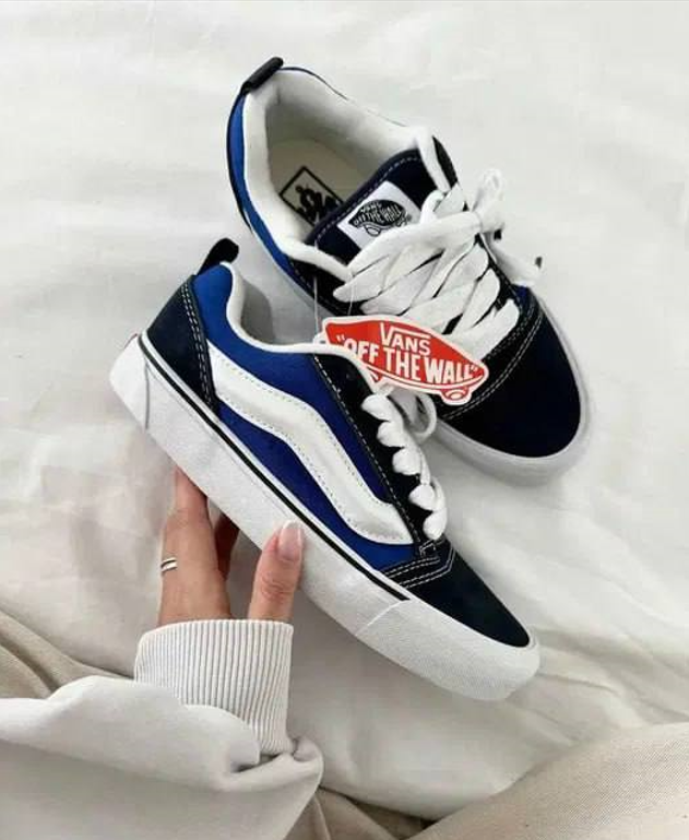 Жіночі кеди Vans Knu Skool Navy White Blue сині з білим Ванс Кну замшеві, фото 1