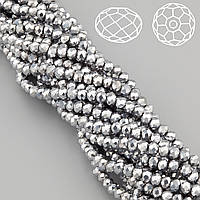 Намистини Swarovski огранювання рондель, розмір 3х2,5мм, 38см (+-160шт.), колір Сріблястий металік