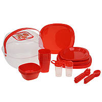 Набор для пикника 48 предметов пластиковые тарелки, стаканчики, ложки, вилки OM-48 Красный ka