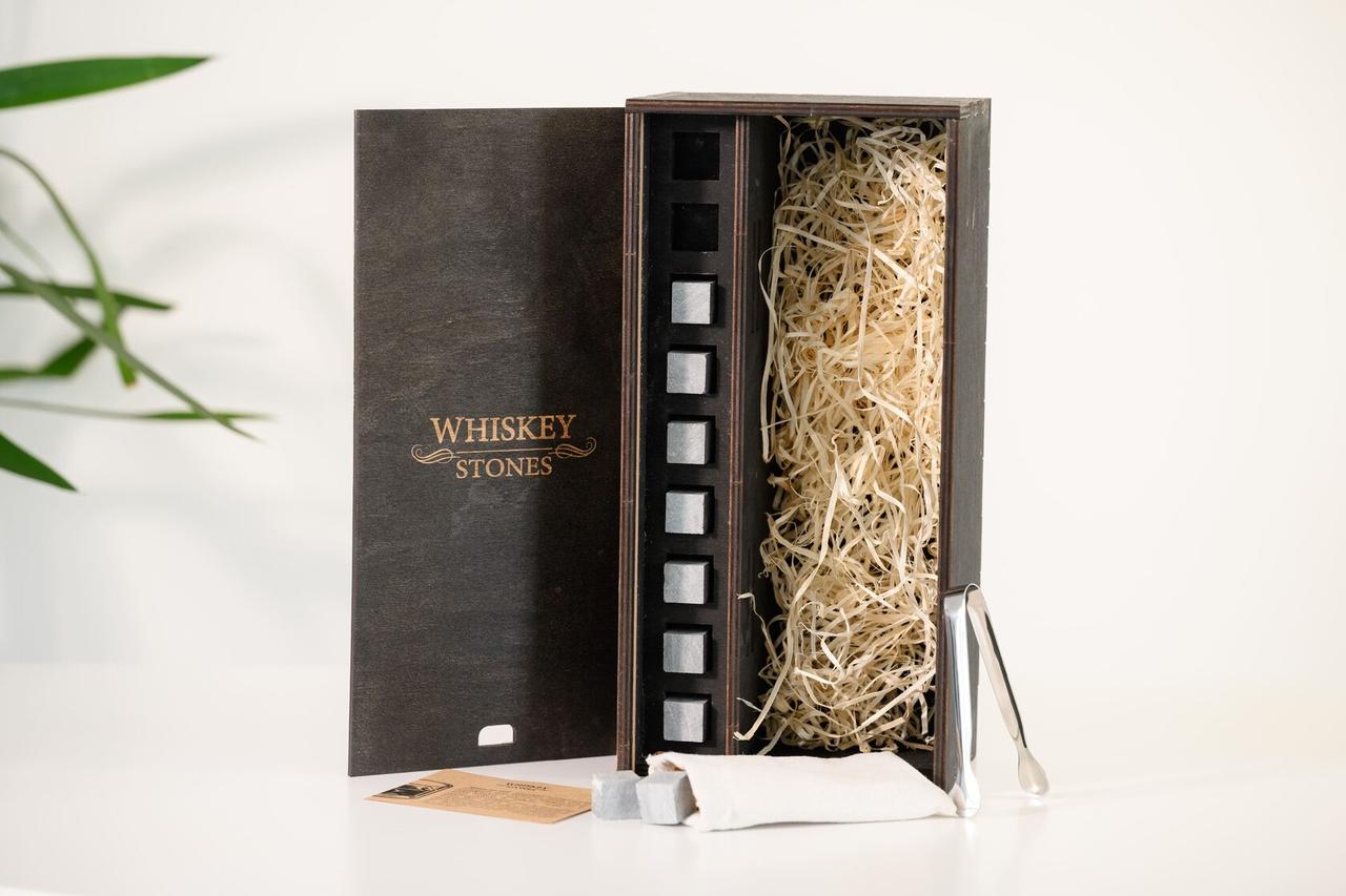 Подарунковий набір каменів для віскі з місцем під пляшку, фото 1