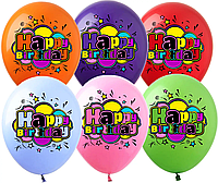Латексный шарик Show 12"(30 см) "Happy Birthday" краски