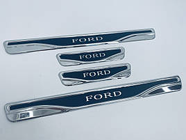 Накладки на пороги Ford C-Max 2 2010+ (нерж.+карбон) TAN24