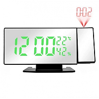 Світний дзеркальний годинник із проєктором часу на стіну або стелю, і термометром VST 896S Чорний зелений