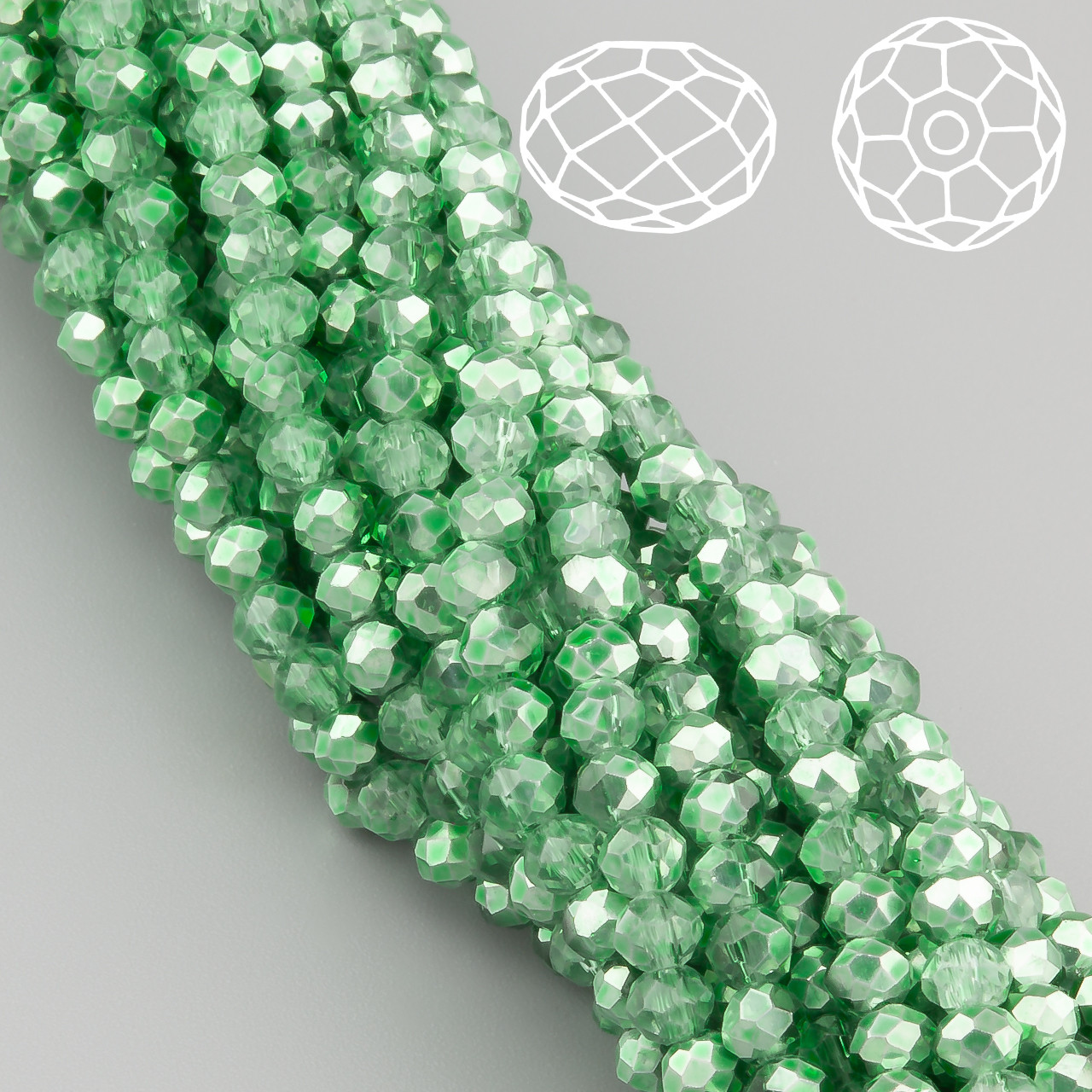 Намистини Swarovski огранювання рондель 3,5х3 мм Ø 0,8 мм 34 см (+-124 шт.) Оливково-зелений напівпрозорий металік, фото 1