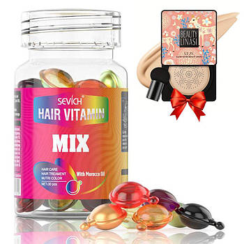 Капсули для волосся Sevich 30шт + Кушон зі спонжем 40 мл / Капсули з оліями для блиску волосся