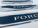 Накладки на пороги Ford Focus 2 2004-2010 (нерж.+карбон) TAN24, фото 3