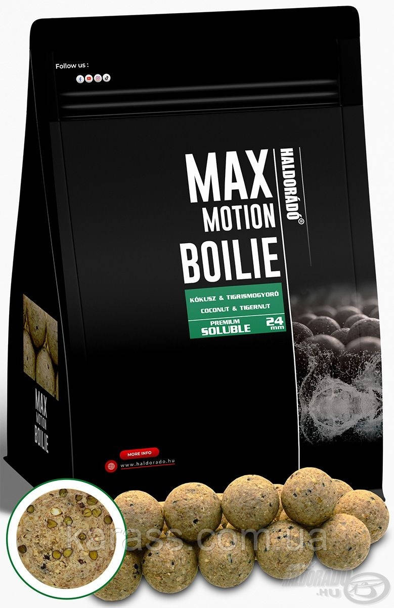 Бойли розчинні HALDORÁDÓ MAX MOTION Boilie Premium Soluble 24 mm Kókusz & Tigrismogyoró