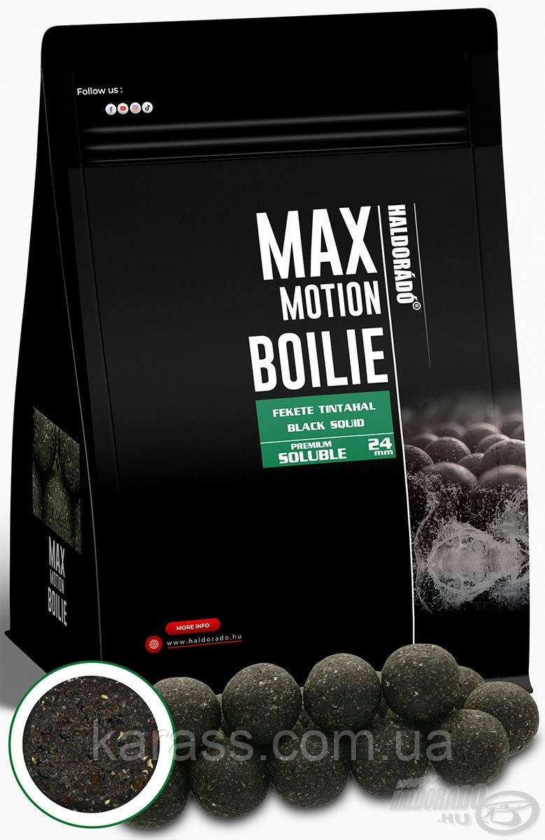 Бойли розчинні HALDORÁDÓ MAX MOTION Boilie Premium Soluble 24 mm Fekete Tintahal