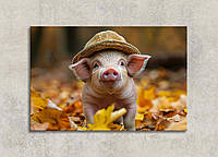 Картина Веселая Свинка в Шляпе Креативный Декор на Стену Фанни Арт Поросенок Картина с Животным