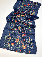 Весенний шарф палантин из натурального хлопка. Турецкий женский палантин с цветочным рисунком Синий