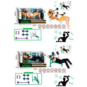 Лялька JJ8715-16-1Q (28шт) 29см, шарнірна, лава тренувальна, гантелі, 2 види(спортсмен/спортсменка), в кор-ці,