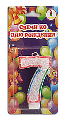 Свічка — цифра в торт 7 БІЛА райдужна