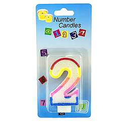 Свічка — цифра в торт 2 БІЛА райдужна