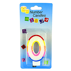 Свічка — цифра в торт 0 БІЛА райдужна