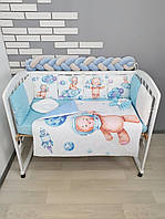 Комплект в детскую кроватку «Мишка космонафт». Набор бортики на 4 стороны с косой для мальчикав кроватку