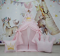 Вигвам для девочки Принцесса Полный комплект, Палатка детская из хлопка с подушками и матрасом, Детский вигвам