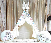 Палатка Вигвам для детей Цветние единорожки БОН БОН + подушки, Вигвам домик для девочки для дома или улицы