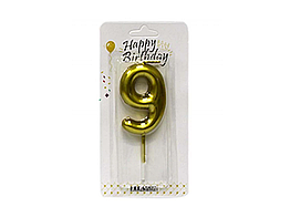 Свічка — цифра в торт 9 ЗОЛОТО ВІСОТА 6СМ