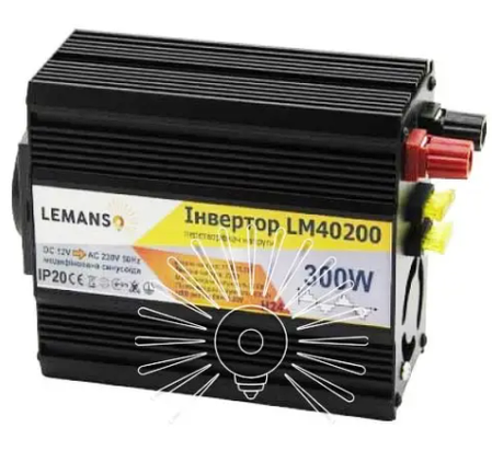 Інвертор чорний корпус Lemanso LM40200 з 12VDC до 230V AC 300 W 360VA модифікована синусоїда, фото 1