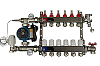 Коллектор для теплого пола в сборе с насосом на 6 контуров EP (Чехия) нержавейка