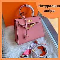 Женская сумка Hermes Kelly натуральная кожа розового цвета 25 см