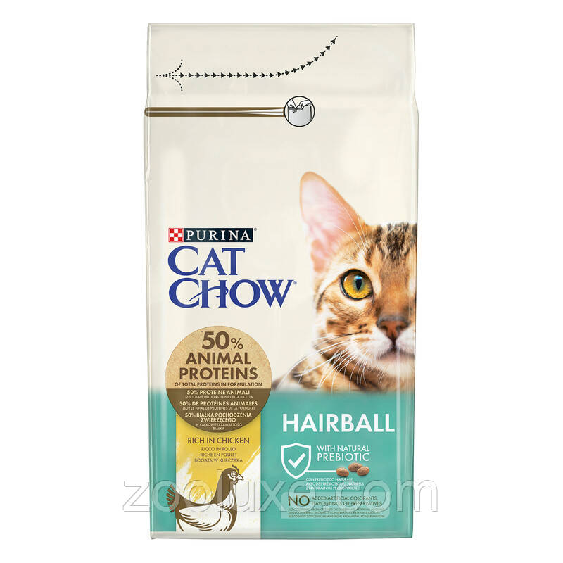 Purina Cat Chow Hairball Chicken 15 кг / Пурина Кет Чау Хеїрболл Курка корм для кішок і котів