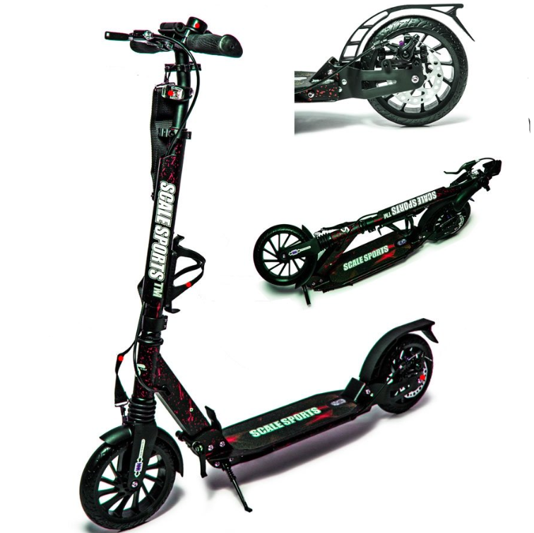Складаний міський самокат "SCALE SPORTS SS-30 881089623" з дисковим гальмом і лід ліхтариком (Чорно-червоный) 7+