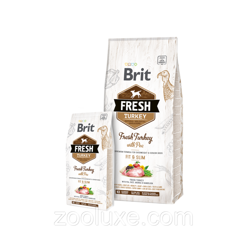 Brit Fresh Turkey with Pea Adult Fit & Slim 12 кг корм для собак Бріт Фреш Індичка та Горох