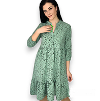 Свободное легкое платье разлетайка летнее женское платье зеленое в крапинку короткое платье на лето