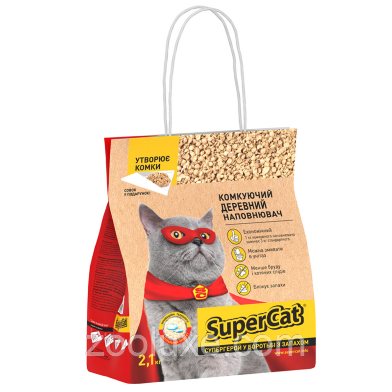 Деревний наповнювач для котячого туалету SuperCat 2,1 кг, фото 1