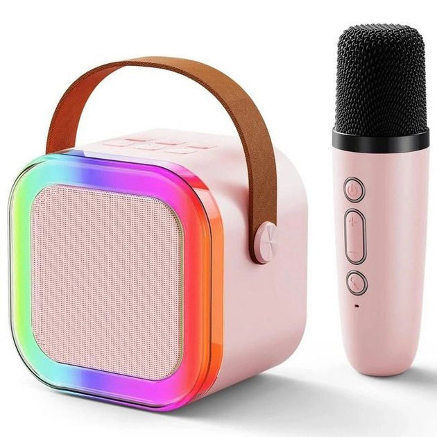 Портативна колонка з караоке мікрофоном та RGB підсвічуванням K12 10W Bluetooth. Колір: рожевий, фото 1