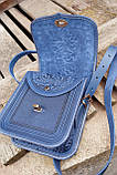 Шкіряна сумка через плече темно-синя прямокутна з орнаментом тисненням Етно, фото 4