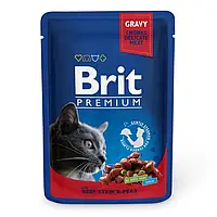 Brit Premium Beef Stew & Peas 100 г Брит Премиум Биф влажный корм для котов Говядина и Горох в паучах