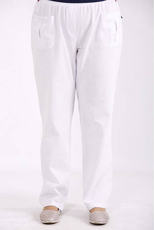 Білі штани великого розміру льон без застібок з кишенями, фото 2