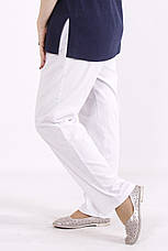 Білі штани великого розміру льон без застібок з кишенями, фото 2