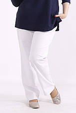 Білі штани великого розміру льон без застібок з кишенями, фото 3
