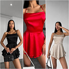 Шикарний комбез шовку на бретельках із короткими шортами розміри норма