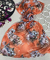 Хлопковый женский шарф палантин на весну. Турецкий палантин с абстрактным принтом Терракотовый