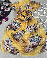 Хлопковый женский шарф палантин на весну. Турецкий палантин с абстрактным принтом Бронзовый