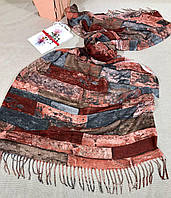 Классический женский шарф палантин на весну. Турецкий палантин с нейтральным рисунком Терракотово - Серый