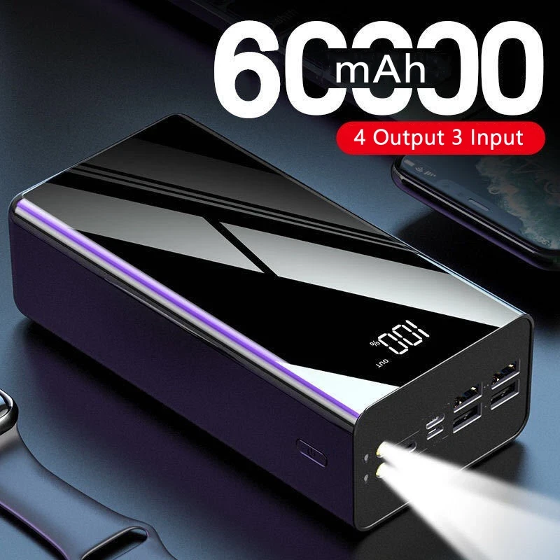 Power Bank 60000 mAh з екраном та ліхтариком 115 (Black)-LВR