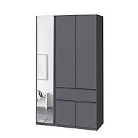Современный стильный распашной трехдверный шкаф серый с зеркалом без ручек для одежды 120 см в спальню Брайт 1221 левый