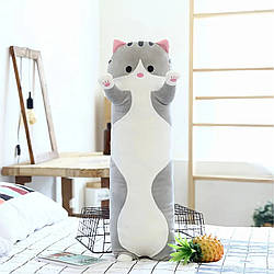 М'яка іграшка Кіт Батон 90 см, EL-2117-7, Сірий / Іграшка дитяча подушка / М'яка іграшка обіймашка