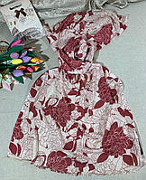 Натуральный весенний хлопковый шарф палантин.Турецкий палантин с нейтральным цветочным рисунком Бордово - Коричневый