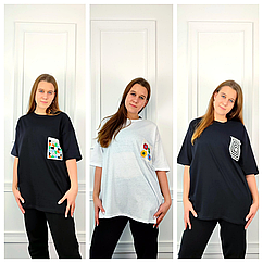 Жіноча котонова футболка OVERSIZE (р-ри: 44-54) 462T-8 (різні забарвлення) вир-во Туреччина.