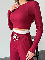 Женский лёгкий прогулочный костюм-тройка кофта + штаны + жилетка размеры S-M Бордовый, S