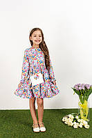 Дитяча сукня із тканини софт квітковий принт із сумочкою голуба