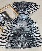 Хлопковый женский шарф палантин на весну. Турецкий палантин с абстрактным змеиным принтом Серый