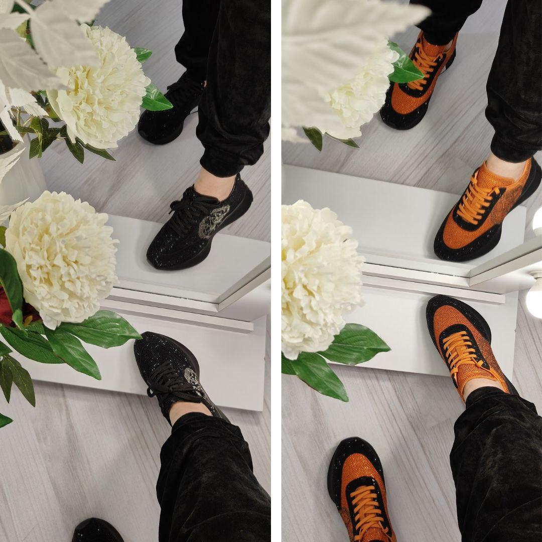 Жіночі брендові модні демісезонні кросівки кольору оранж/чорний